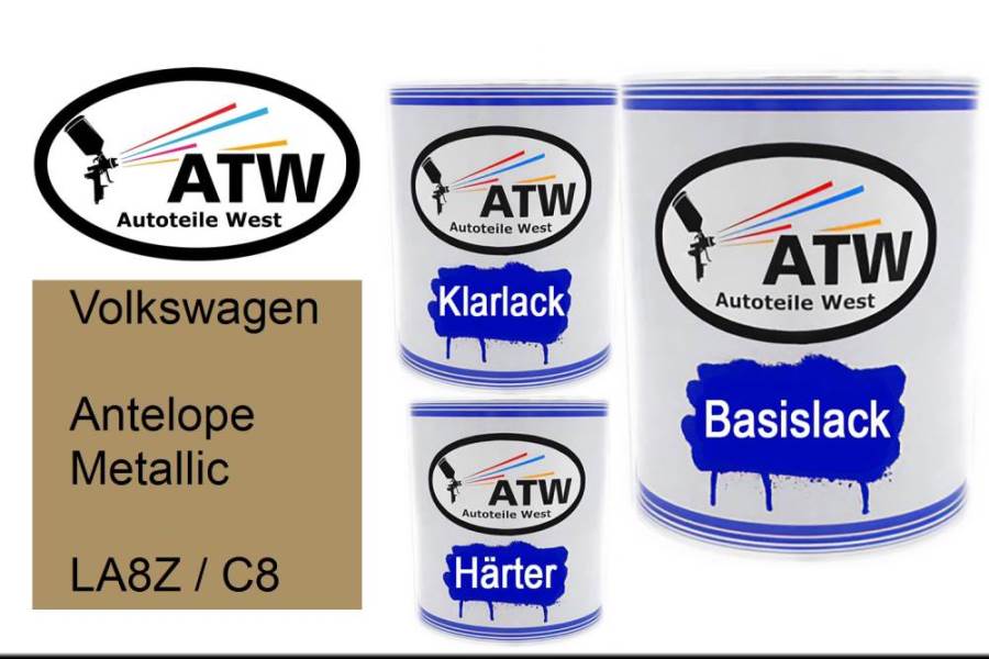 Volkswagen, Antelope Metallic, LA8Z / C8: 1L Lackdose + 1L Klarlack + 500ml Härter - Set, von ATW Autoteile West.